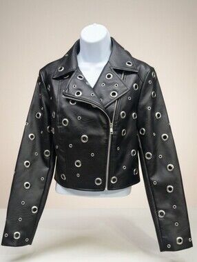 Frank Lyman Black Moto Jacket Silver Eyelet Studded Biker Jacket Women's